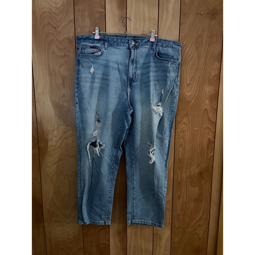 Tommy Jeans‎ Womens Size 18 Distressed Straight Leg Light Wash Denim Blue Jeans